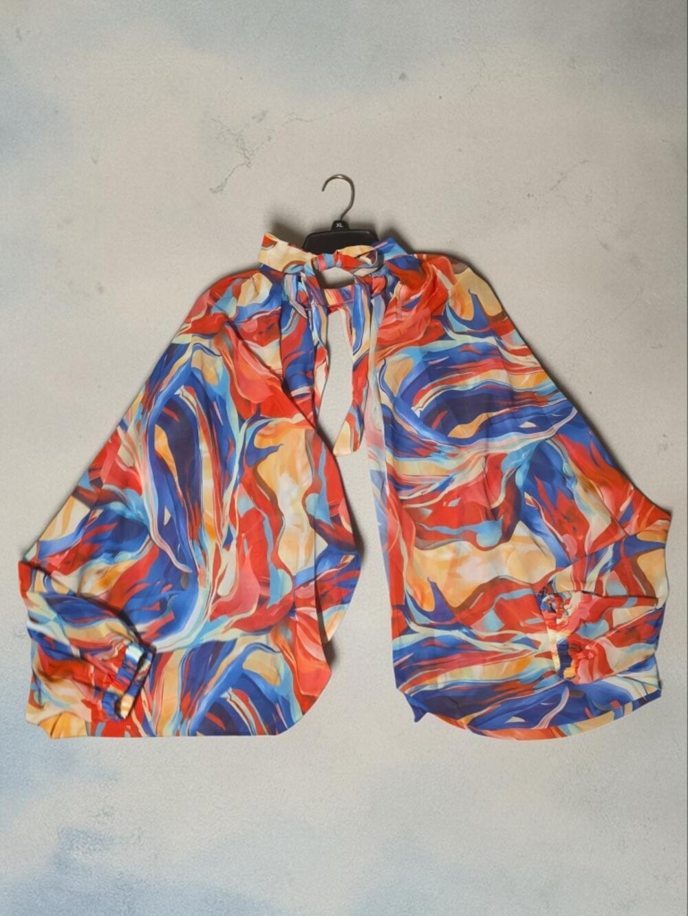 Vibrant Multi-Color Swirl Blouse Lightweight Long Sleeve Boho Abstract‎ Print - Picture 4 of 10